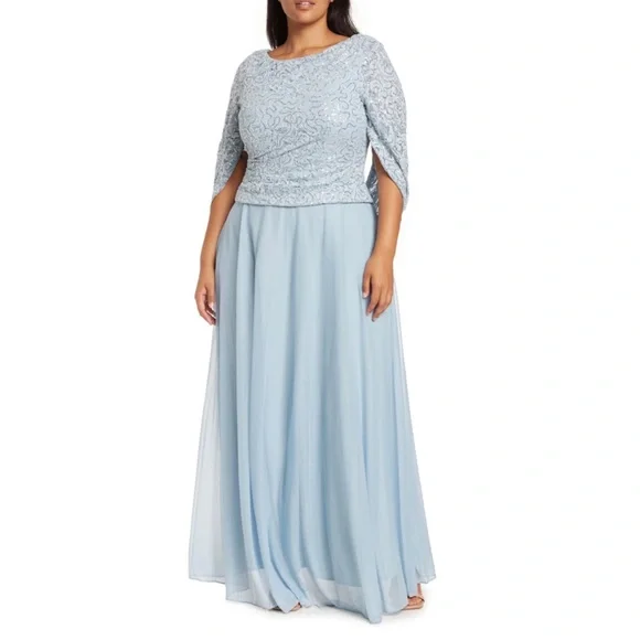 Marina Lace Capelet Gown in Sky at Nordstrom Rack, Size 8 Marina Lace Capelet Gown in Sky at Nordstrom Rack, Size 8